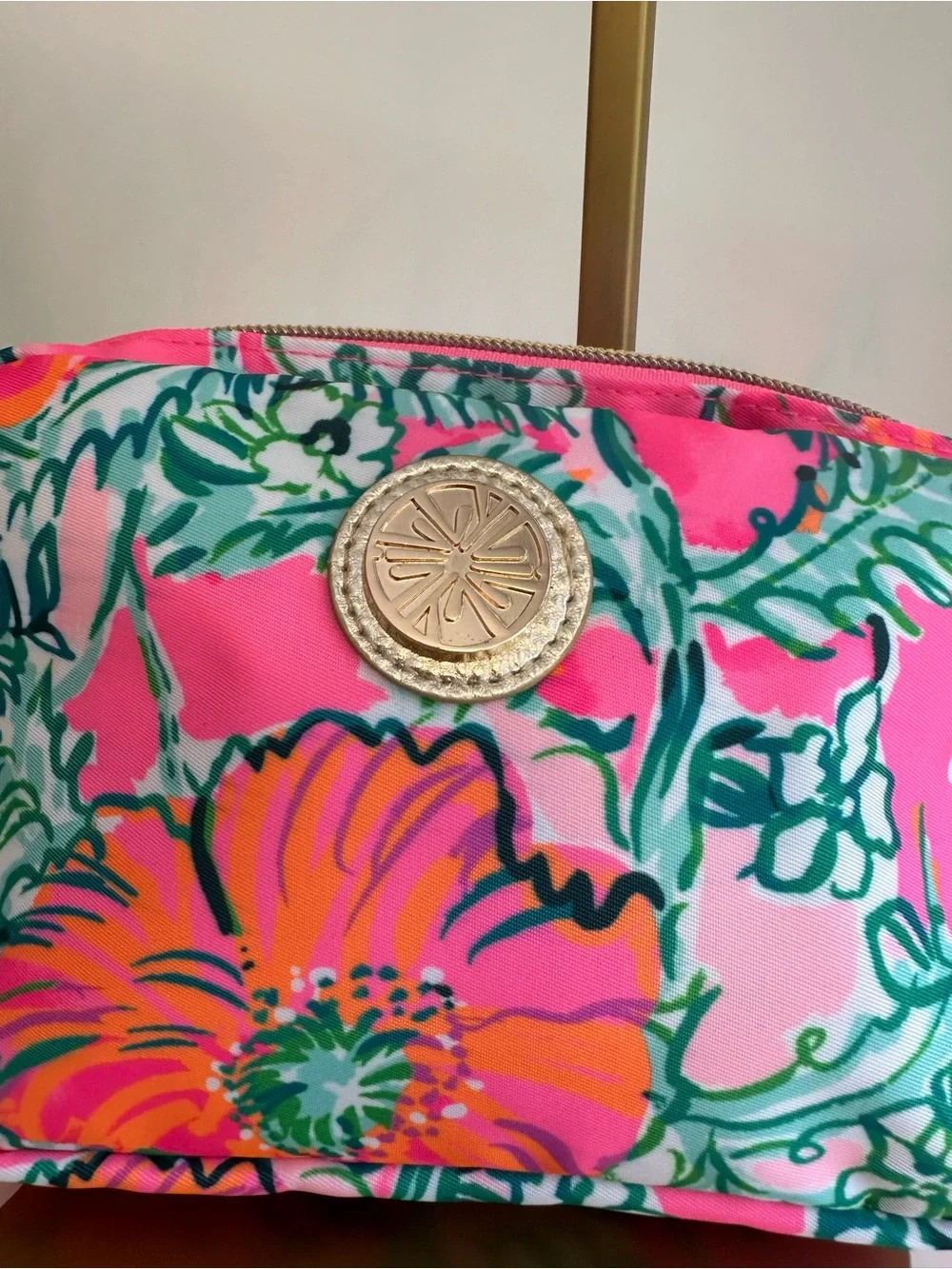 Lilly Pulitzer Pink Floral Crossbody with Multicolor Stripe Strap